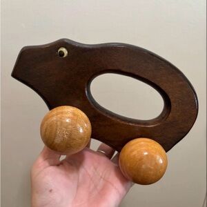 Vintage Hippo Wheeled Wooden Push Toy 7.75in rolling Toys Back Massage Roller